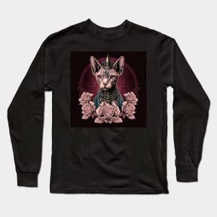 Goth Sphynx And Roses Long Sleeve T-Shirt